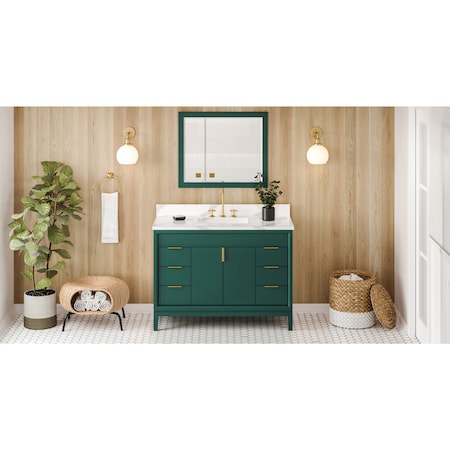Jeffrey Alexander 48In. Forest Green Theodora Vanity, Calacatta Vienna Quartz Vanity Top, Undermount Rectangle Bowl VKITTHE48GNCQR